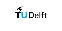 Logo van de Technische Universiteit Delft met een gestileerde vlam boven de letter T.