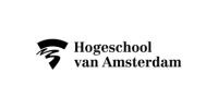 Logo van de Hogeschool van Amsterdam met zwarte tekst en beeldmerk.