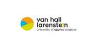 Logo van Van Hall Larenstein University of Applied Sciences met kleurrijk rond beeldmerk.