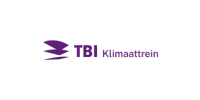 Logo van TBI Klimaattrein met paarse afbeelding van een gestileerde trein.