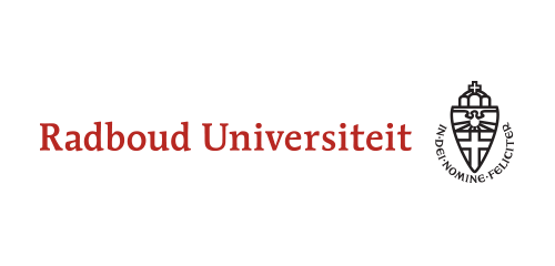 Logo van Radboud Universiteit met rood tekstlogo en zwart wapensymbool.